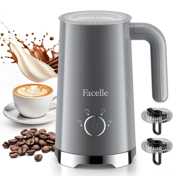 Facelle Milk Frother , Cuiseur Vapeur à Lait Électrique 4-en-1 et Frother, Mousseur Automatique Chaud et Froid 10oz/300ml et Chauffe-Lait avec Arrêt Automatique, pour la
