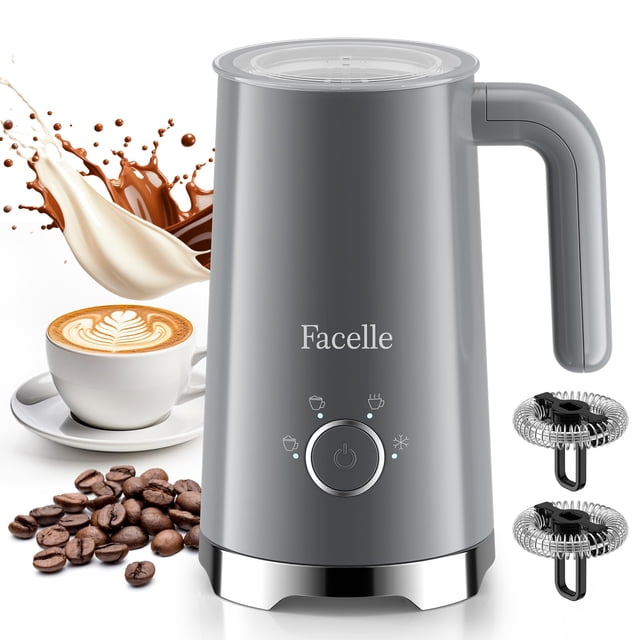 Facelle Milk Frother, 4-in-1 Electric Milk Steamer and Frother, 10oz/300ml Automatic Hot & Cold Foam Maker and Milk Warmer with Auto Shut-Off, for La