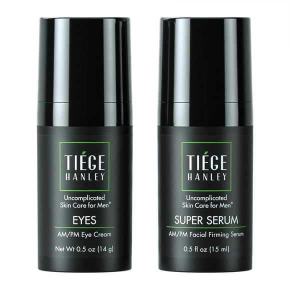Tiege Hanley Morning and Night Facial Firming Serum (SUPER SERUM) and Eye Cream (EYES) for Men | Anti-Aging Pack | Sodium Hyaluronate and Retinyl Pal