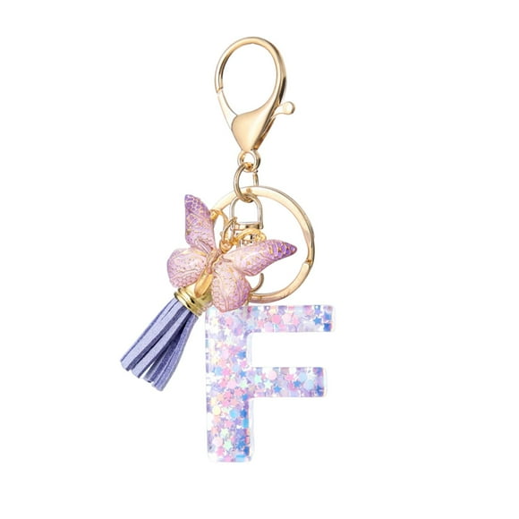 Seasonal Savings,Fashion 26-Letter Key Chain Pendant, Butterfly Tassel Key Chain, Elegant Fashion Accessory for Multi-functional Use, Stylish Gift Idea, | Resin, F-216 $BS$3