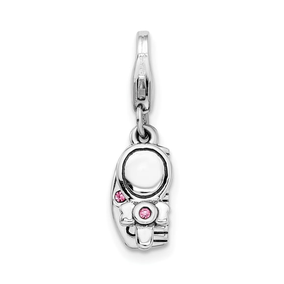 925 Sterling Silver Pink Crystals From Comb Mirror Necklace Pendant Charm