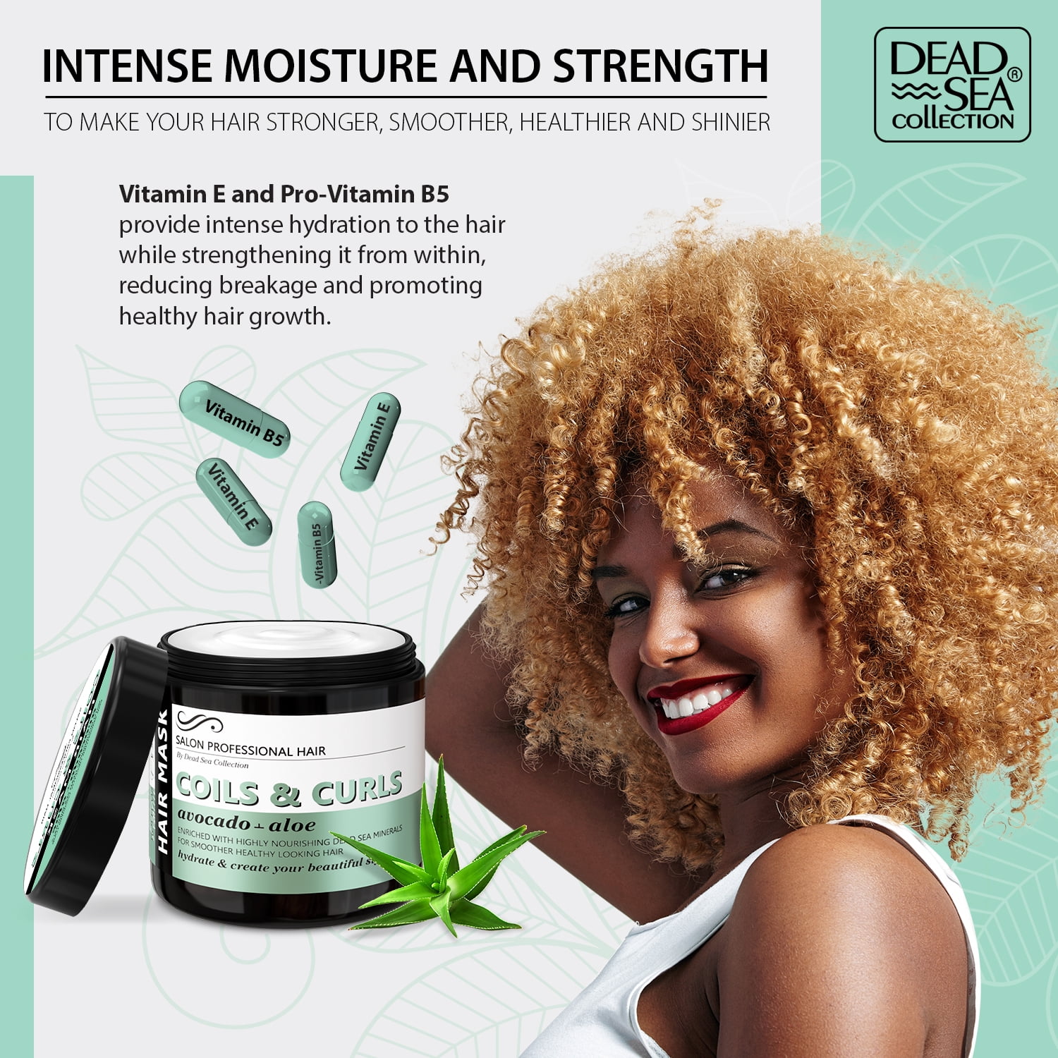 Dead Sea Collection Hair Mask for Curly Hair - with Avocado, Aloe and Nourishing Dead Sea Minerals - Repair, Strengthens and Moisturizes Hair - 16.9 fl. Oz