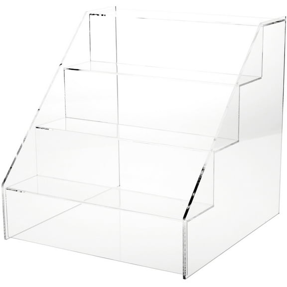 Plymor Clear Acrylic 4-Step Open Front Display Stairs, 12.375" W x 12.375" D x 12.375" H