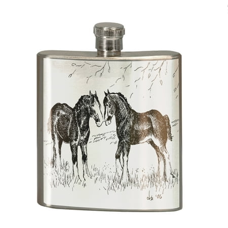 

KuzmarK 6 oz. Stainless Steel Pocket Hip Liquor Flask - Clydesdale Drawing pen and ink black white Art by Denise Every