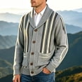 thumbnail image 3 of Nmnitkp Men's Fall Jackets Shawl Collar Button‑Front Knit Cardigan Jacket Western Geometric Striped Long Sleeve Sweater Coat Pockets Knit Outerwear for Casual Daily Wear Gray,2XL, 3 of 4