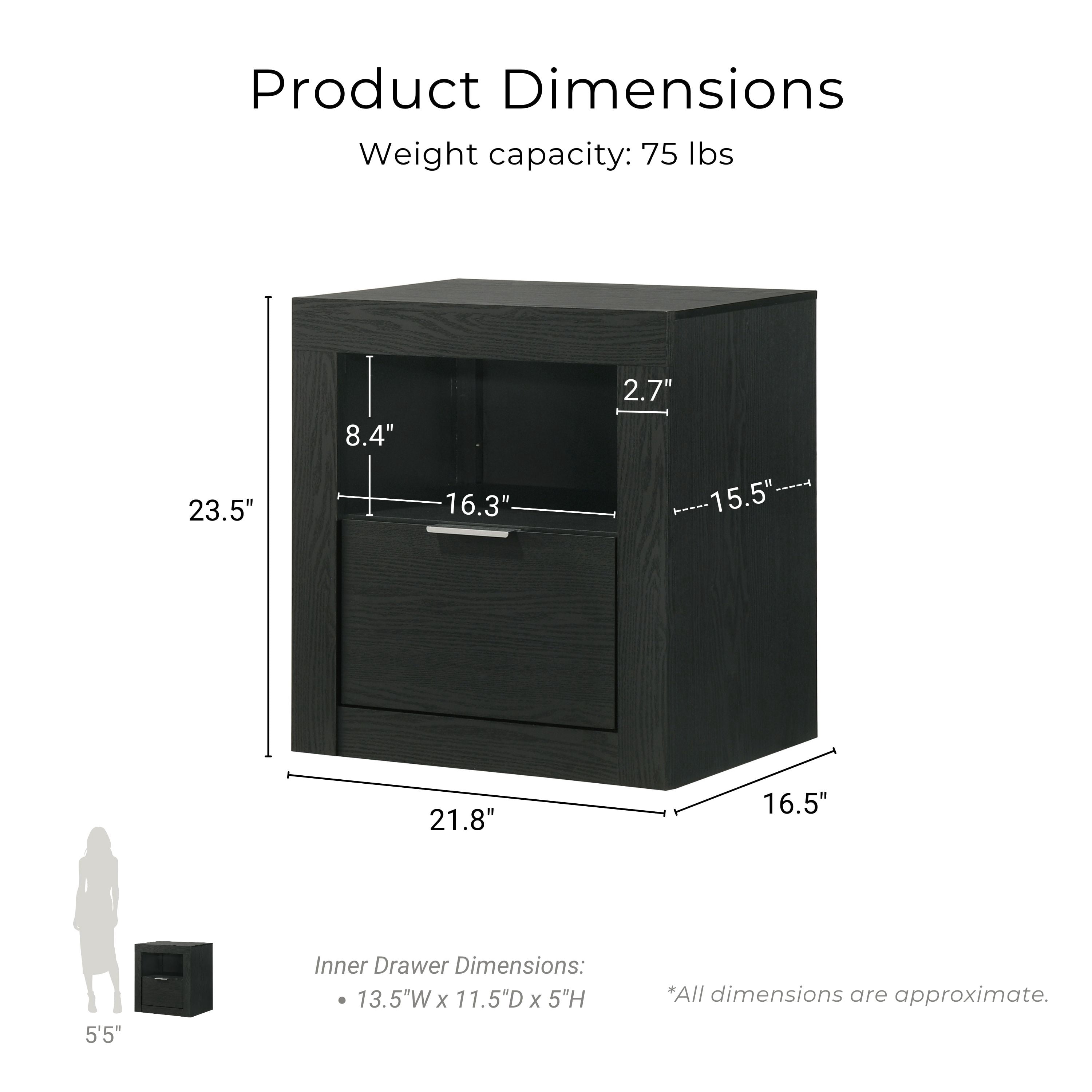 Furniture of America Talia Modern Solid Wood 1-Drawer Nightstand with Open Shelf, Black