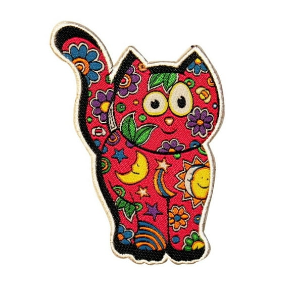 Dan Morris Cosmic Cat Patch Friendly Hippie Kitty Artist Woven Iron On Applique