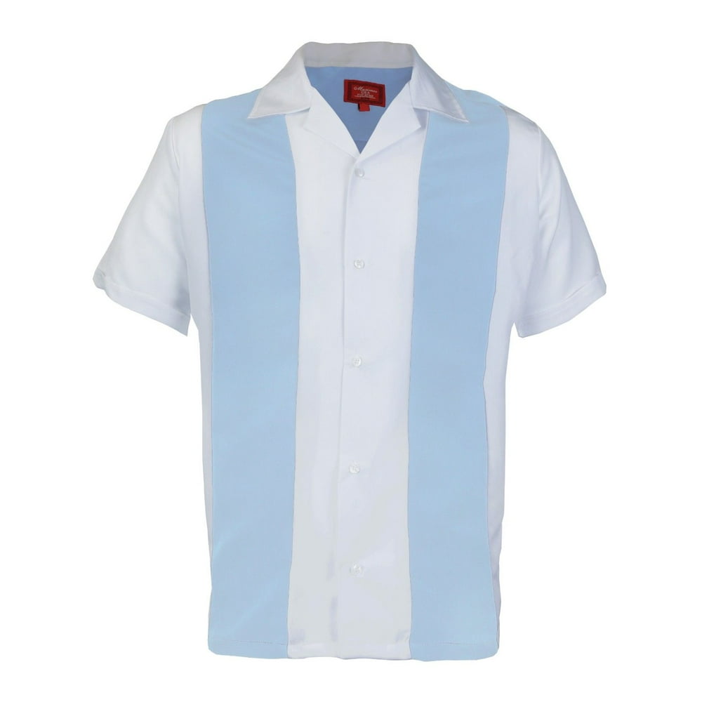 Maximos - Men's Two Tone Bowling Casual Dress Shirt (Light Blue / White ...