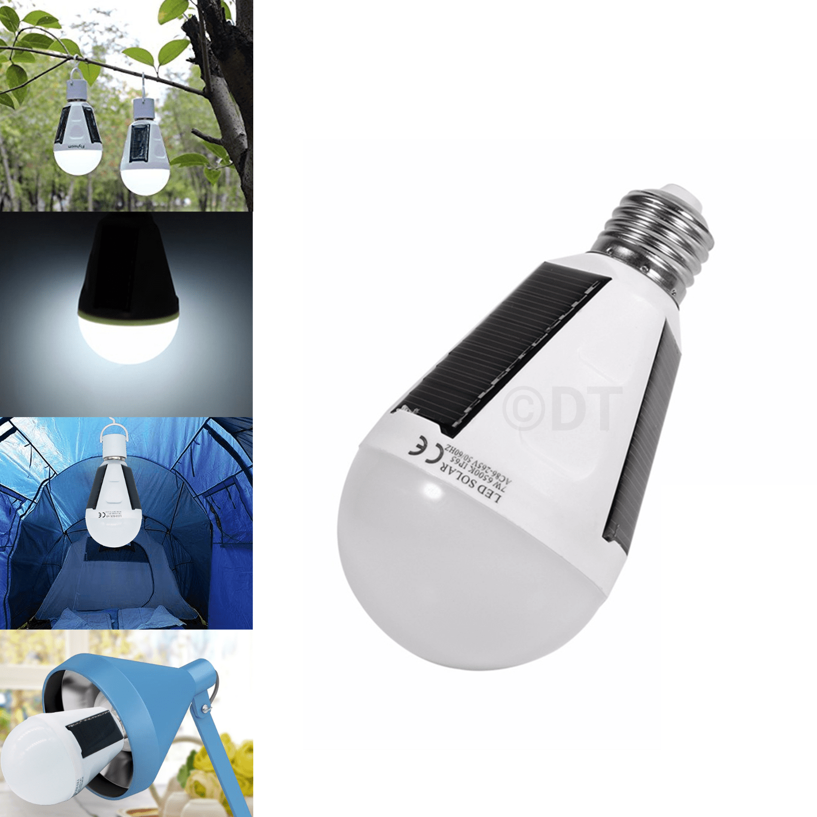 Portable LED Bulb Light Solar Powered Outdoor Garden Lights E27 7W Hanging Bulbs
