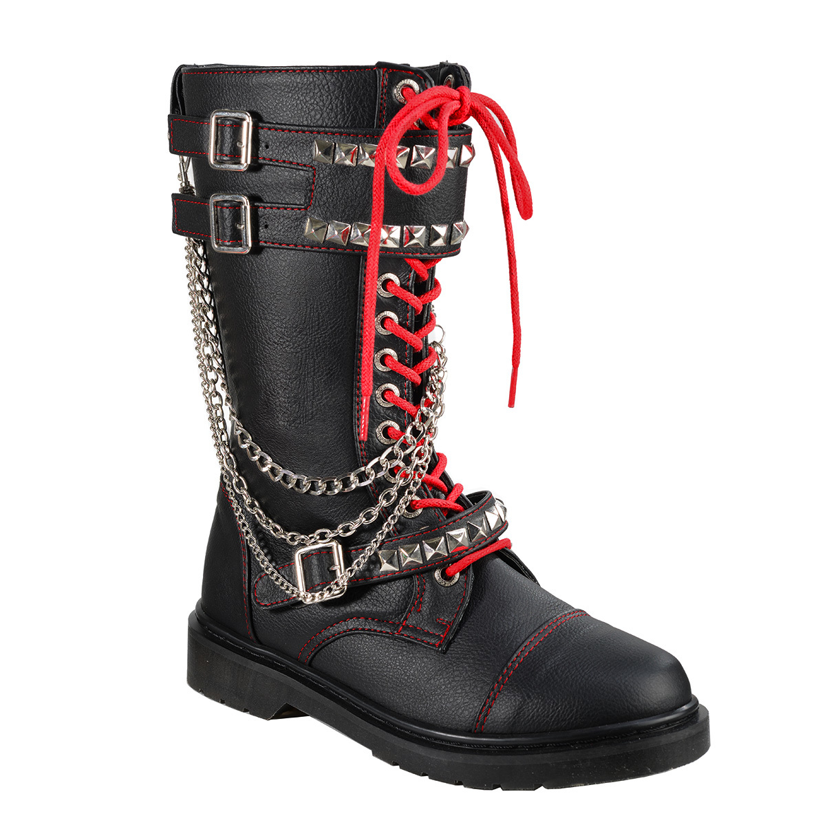 black combat boots with red laces