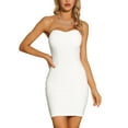 thumbnail image 1 of Vestido de cóctel sin tirantes para mujer, elegante, con escote corazón, ajustado, minivestido ajustado con parte superior de tubo blanco XS, 1 of 5
