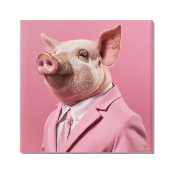Stupell Industries Pink Pig Fashion Animals & Insects Painting Gallery Wrapped Canvas Art Print Wall Art, 17 x 17