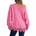 thumbnail image 3 of Fall Sweaters for Women 2026 Long Sleeve Off Shoulder Lace Hem Cute Pullover Tops Knit Loose Fit Y2k Winter Lightweight Trendy Sweater Pink M, 3 of 4