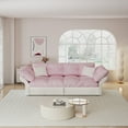 thumbnail image 4 of 74.8" Queen Pull Out Sofa Bed, 3-in-1 Convertible Tufted Sleeper, 2 Soft Pillows, Multi-Functional Velvet Loveseat Bed, Pink, 4 of 8