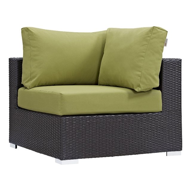 Modway Convene Aluminum and Rattan Outdoor Patio Corner in Espresso/Peridot
