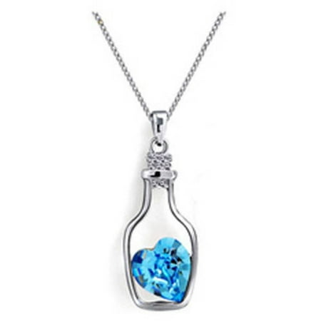 A&M Designer Inspired Blue CZ Silver-Tone Open Bottle Heart Necklace, 18