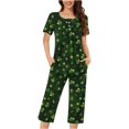thumbnail image 2 of Dazajoo Womens Pajama Sets Cotton Sleepwear Tops with Capri Pants Summer Pjs 2 Piece St Patricks Day Lightweight Comdy Loungewear Home Suits,Multicolor,XL, 2 of 5