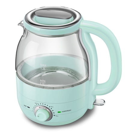 Elite Cuisine EKT2107 1.25Qt Adjustable Temperature Electric Glass Kettle with Keep Warm
