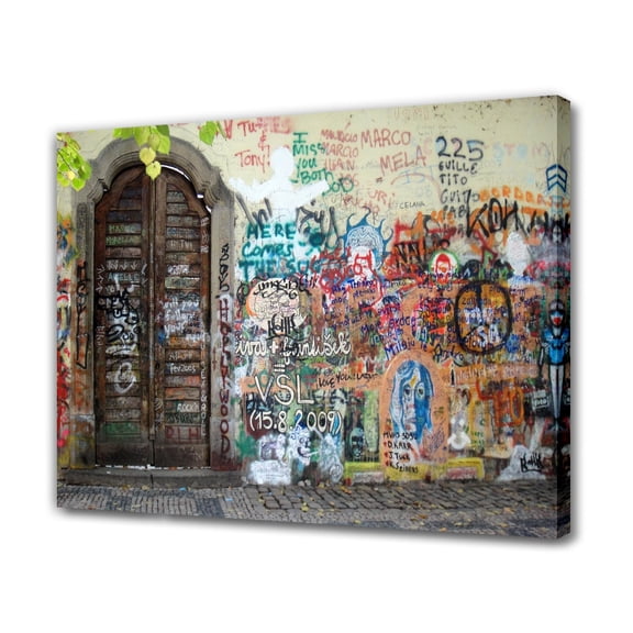 Prague Graffiti John Lennon Canvas Poster Bedroom Decor Sports Landscape Office Room Decor Gift,Frame-style,20x30inch(50x75cm)
