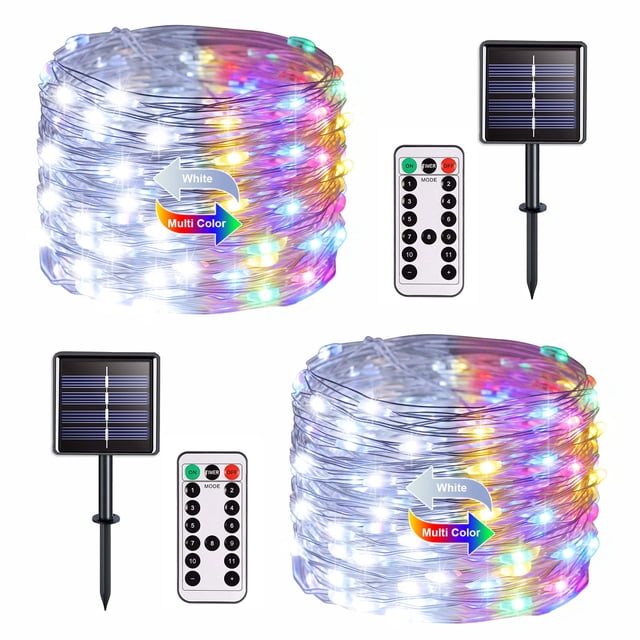 Guirnalda de luces solares navideñas JMEXSUSS, paquete de 2, 10 m, 100 LED IP44