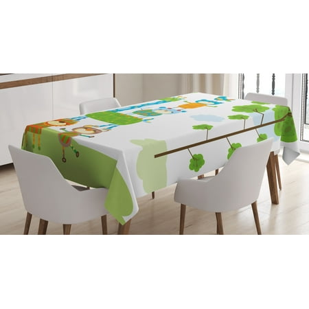 - Nursery Tablecloth, Funny Cute Jungle Creatures Balancing on Each Other Animal Tower in Forest, Rectangular Table Cover for Dining Room Kitchen, 52 X 70 Inches, Green Blue Orange, by Ambesonne