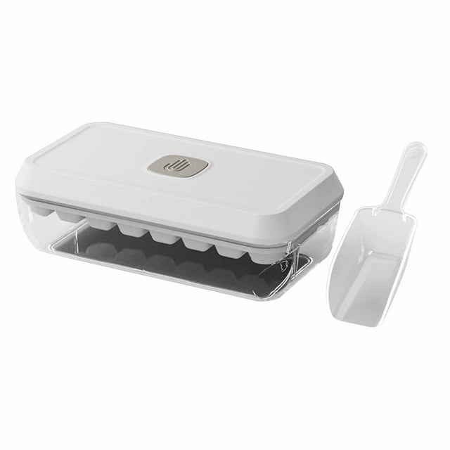 Hiroekza 32 Compartment Pressing Ice Box for Refrigerators - Quick Release, Leakproof, Food Grade Ice Cube Maker with Ice Shovel for Easy Homemade Ice Making White