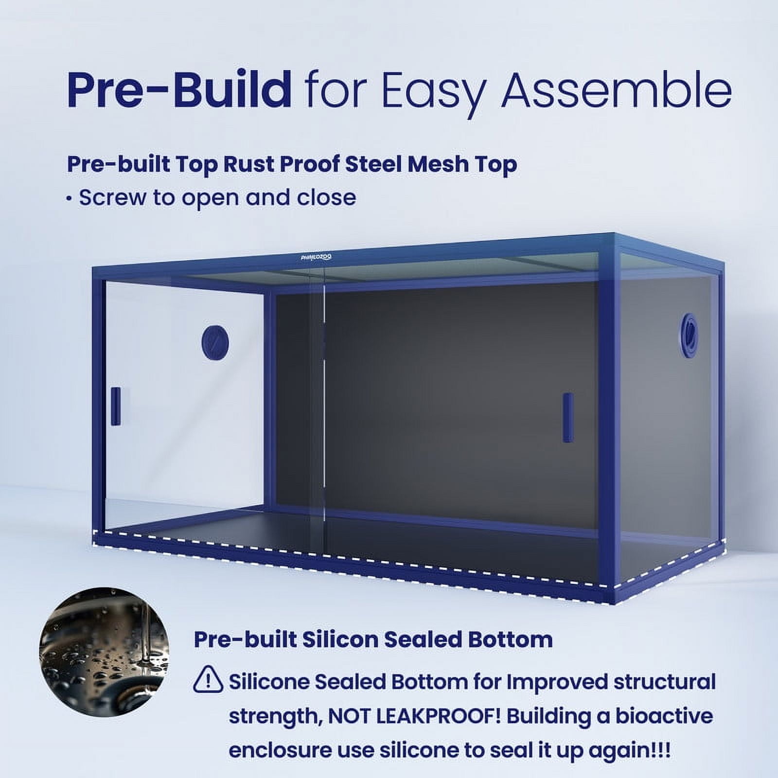 Phailozoo 120-Gallon Reptile Terrarium, Front Opening Enclosure with Top Screen Ventilation, 4x2x2