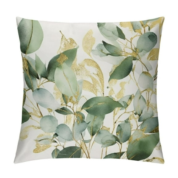 Creowell Eucalyptus Leaf Pillow Covers Watercolor Pillow Sage Green Leaf Pillow Covers Gold Leaves Modern Throw Pillows Cover Decor Gifts for Bed Couch Sofa Living Room