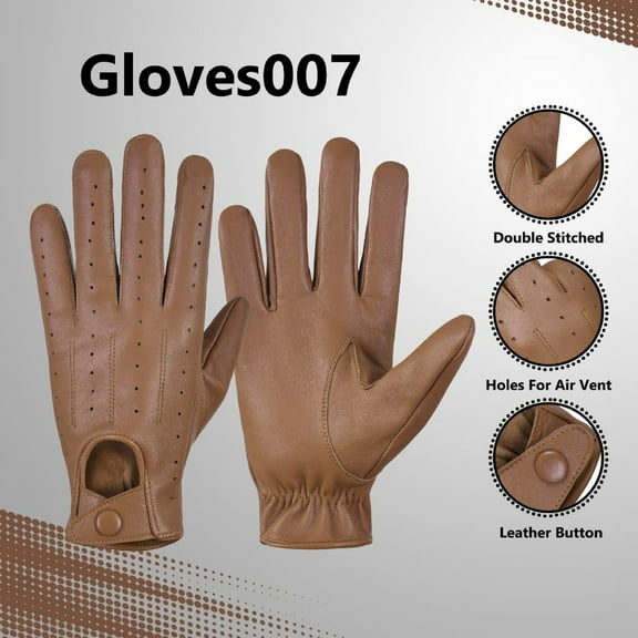 Genuine Leather Unlined Full Finger Driving Gloves, Dress Gloves With Breathing Holes For Men
