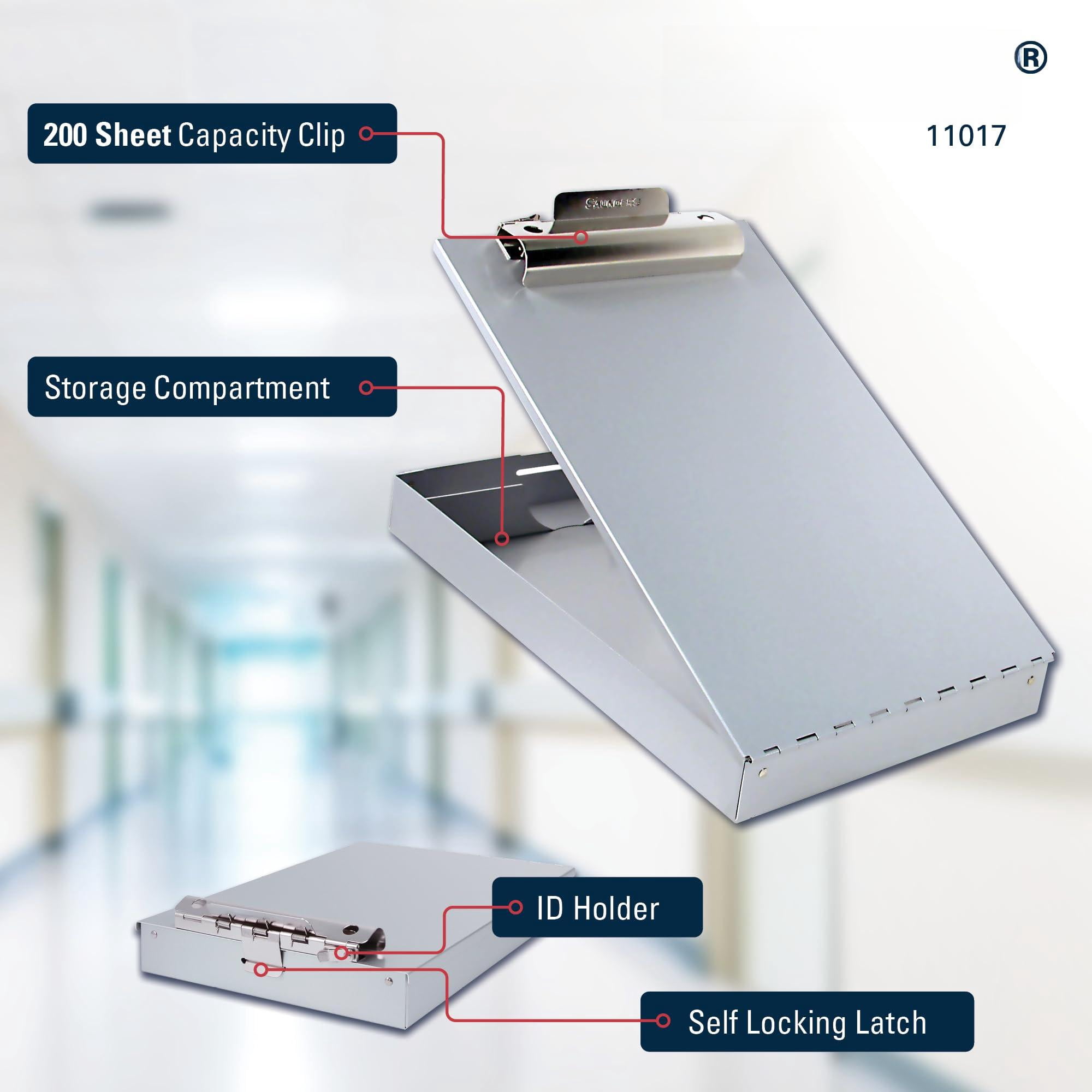 Saunders Recycled Aluminum  Storage Clipboard With Self-locking Latch - Lightweight Weather-resistant Lacquer Finish Stationery Box. Office Products Letter