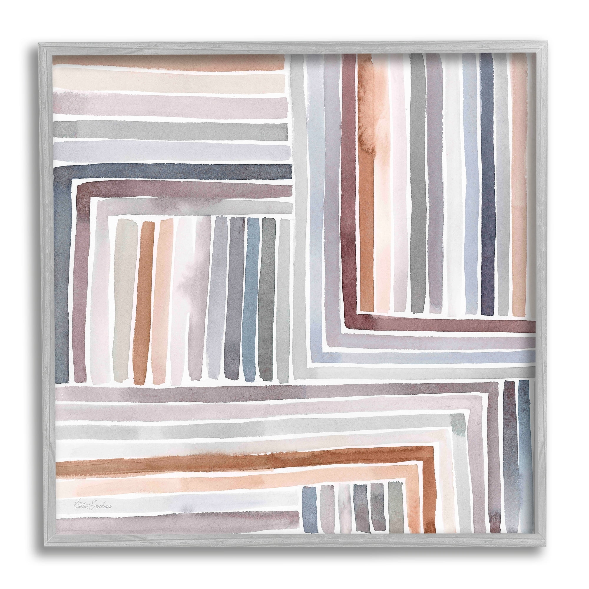 Stupell Industries Structured Geometric Lines Abstract Square Shapes Painting Gray Framed Art Print Wall Art, Design by Kristen Brockmon
