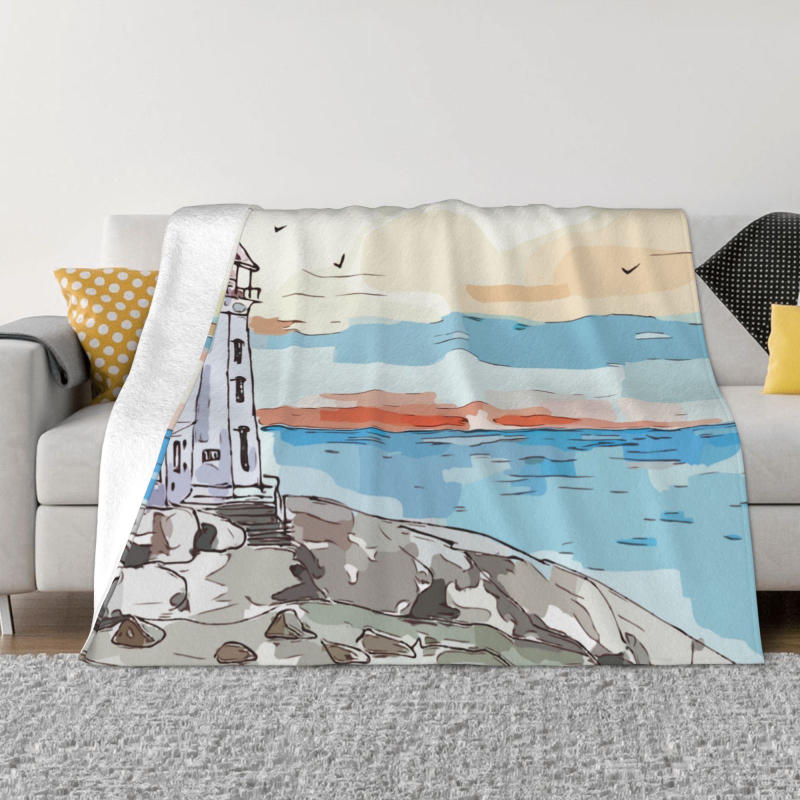 Super Soft AntiPilling Flannel Bed Blankets, Lighthouse Milestone