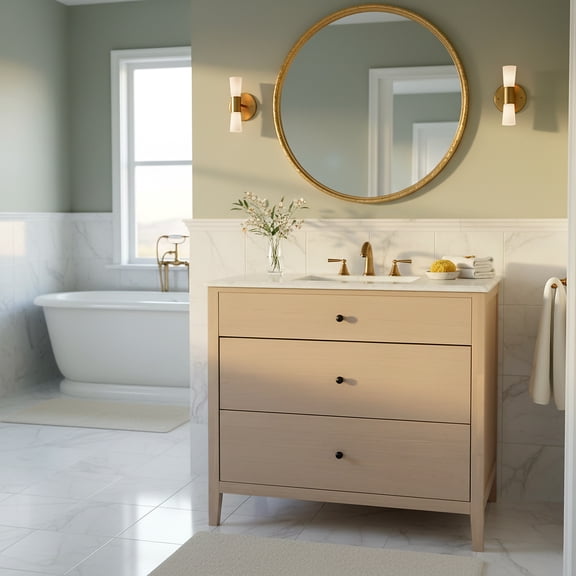 Safavieh Couture Oliviabella 36" Single Sink Bathroom Vanity, Natural/White