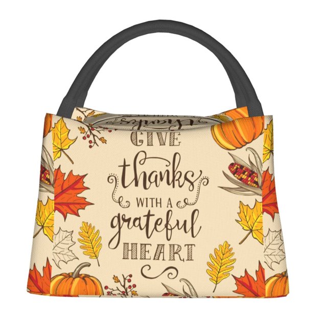 Easygdp Thanksgiving With A Grateful Heart Bolsa de Almuerzo Insulada Reutilizable, Bolsa de Mano y Bandolera para Oficina, Trabajo, Viajes