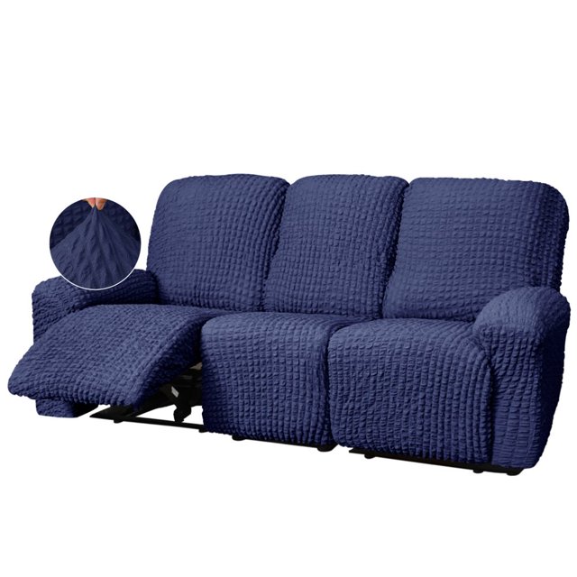 CHOK Housse Extensible pour Fauteuil Inclinable en Seersucker 2024 4 Pcs style Campagnard Fauteuil Inclinable Housse de Protection Simple pour Meubles de Maison Lavable Durable 1 Place/amande