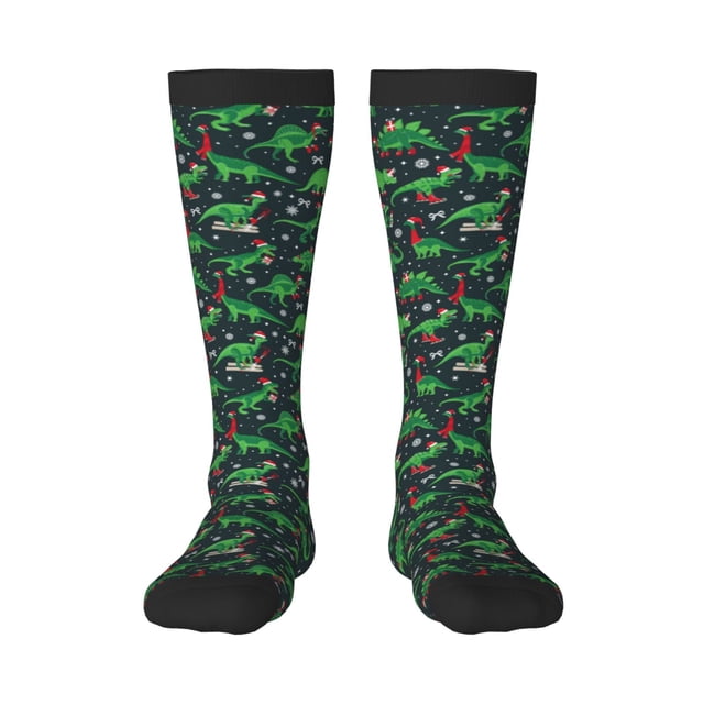Fotbe Dino Christmas Party Calcetas Divertidas Estampadas para Hombre y Mujer, Calcetas de Algodón hasta la Rodilla para Caminar, Correr, Enfermería y Embarazo