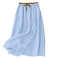 thumbnail image 2 of Rciityk Summer Skirts for Women Vintage High Waist Linen Midi Skirt Solid Color Elastic A-Line Knee Length Skirt Casual Loose Daily Wear, 2 of 8