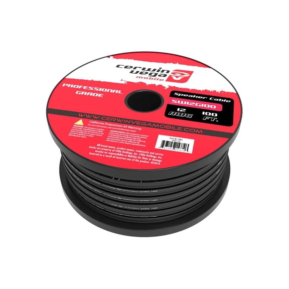 12 Gauge Black w/Red Edge OFC Speaker Wire 100Ft Spool - SW12G100