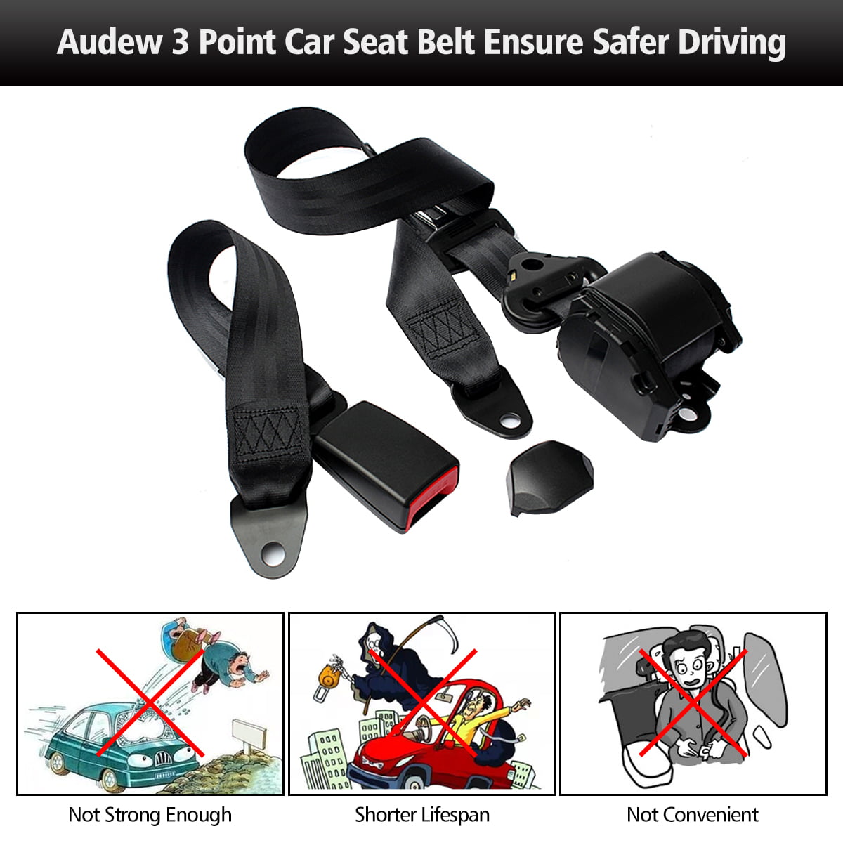 1x Car Truck Seat Belt Lap 3 Point Safety Adjustable Retractable Auto Universal