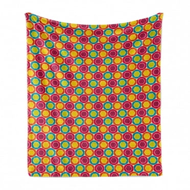 Abstract Soft Flannel Fleece Throw Blanket, Rhythmic Geometric Retro Hexagons in Colorful Arrangement Pattern, Cozy Plush for Indoor and Outdoor Use, 50" x 60", Multicolor, by Ambesonne
