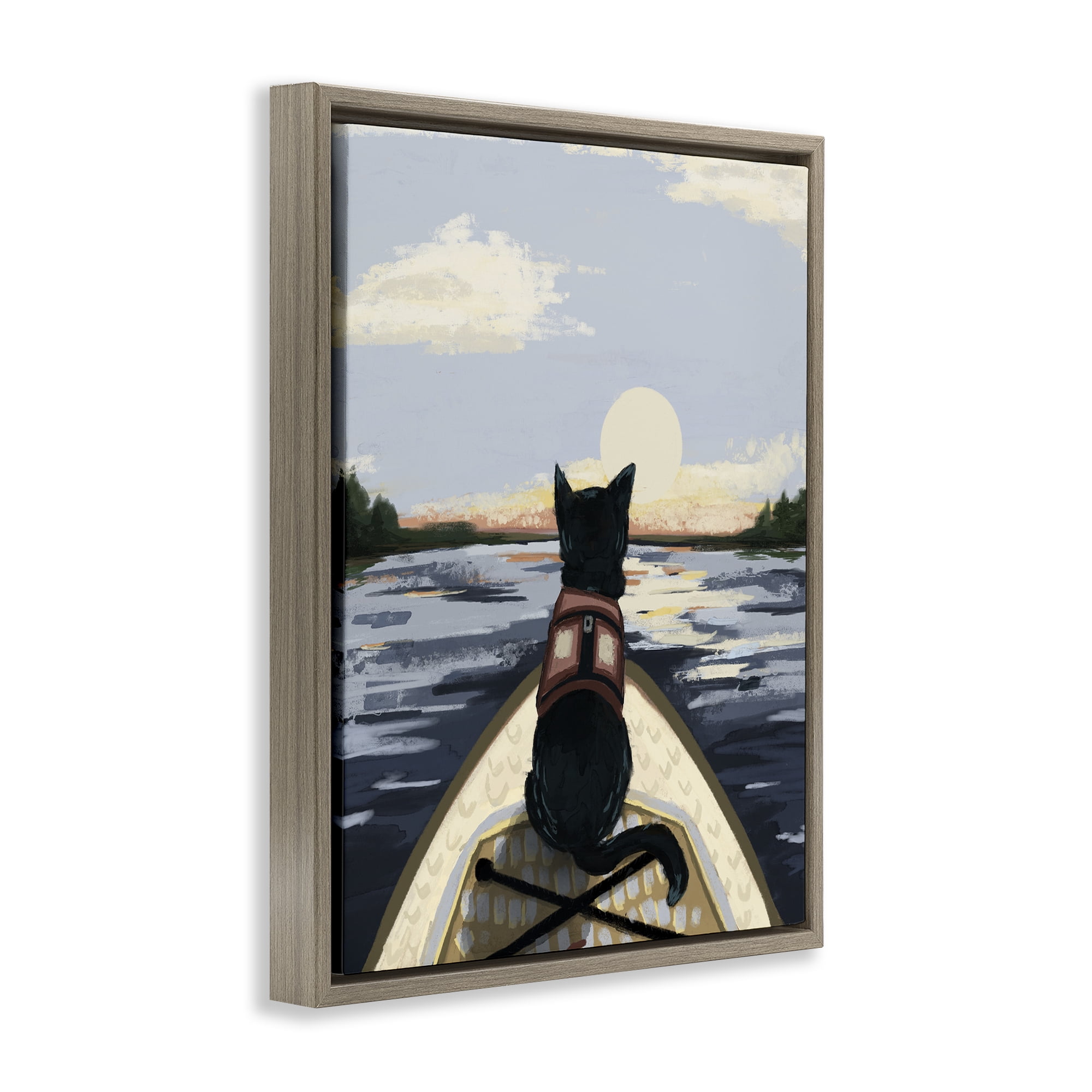 Stupell Industries Peaceful Cat Viewing Lake Brown Framed Floater Canvas Wall Art, design by Denise Bartkus
