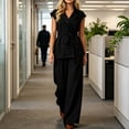 thumbnail image 6 of Naotn Womens Summer 2 Piece Outfits Casual Blazer Collar Short Sleeve Lace Up Shirt and Wide Leg Pants Sets Dressy Business Matching Suit Sets, 6 of 6