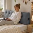 thumbnail image 2 of Triangular Headboard Pillow for Twin Dorm Bed, Wedge Backrest Bolster Cushion 31.5x19.6x7.8 Inch with Side Pockets, Long Back Support Pillow for Sitting in Bed Reading College Dorm, 2 of 6