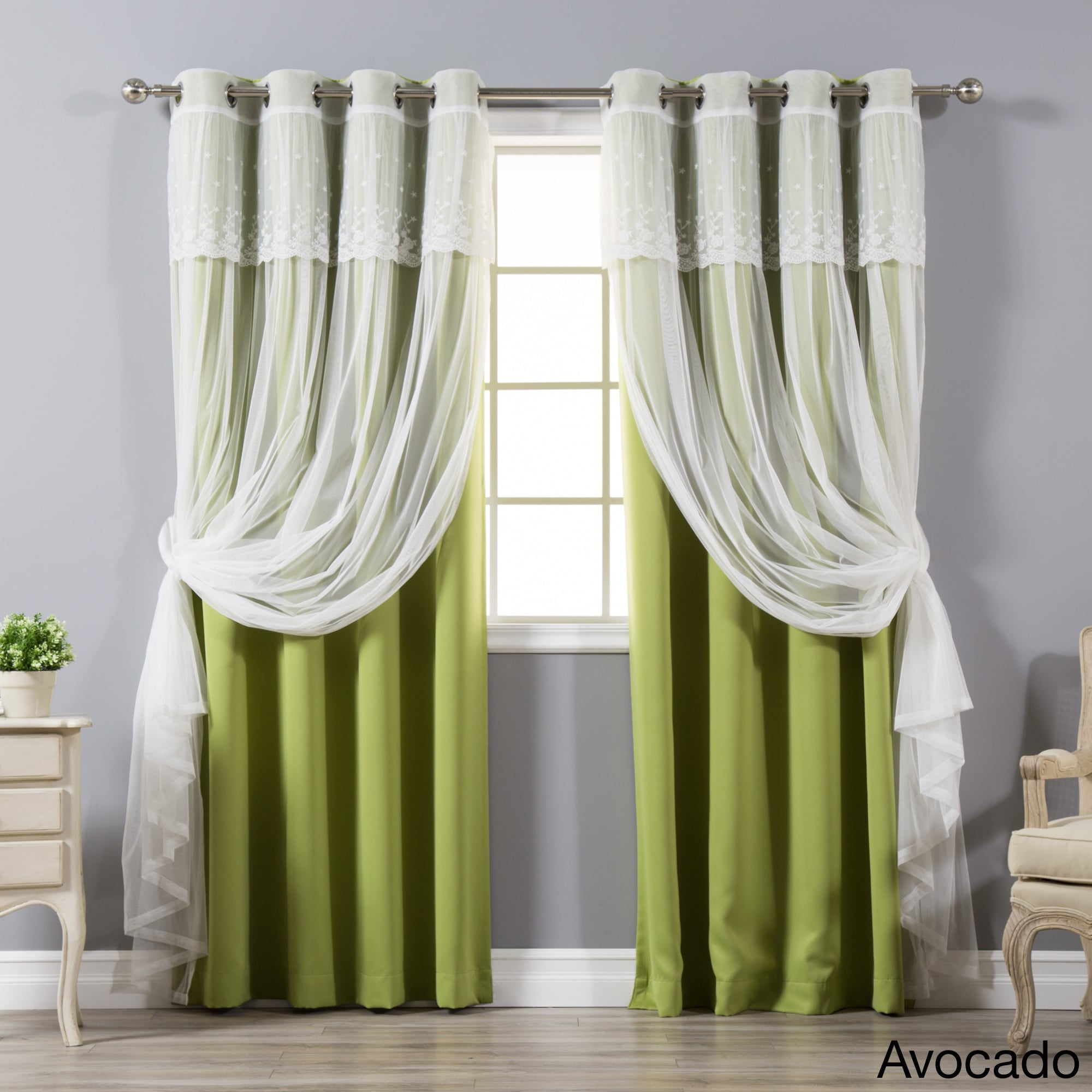 Aurora Home Mix and Match Tulle Sheer With Attached Valance And Blackout Panel 