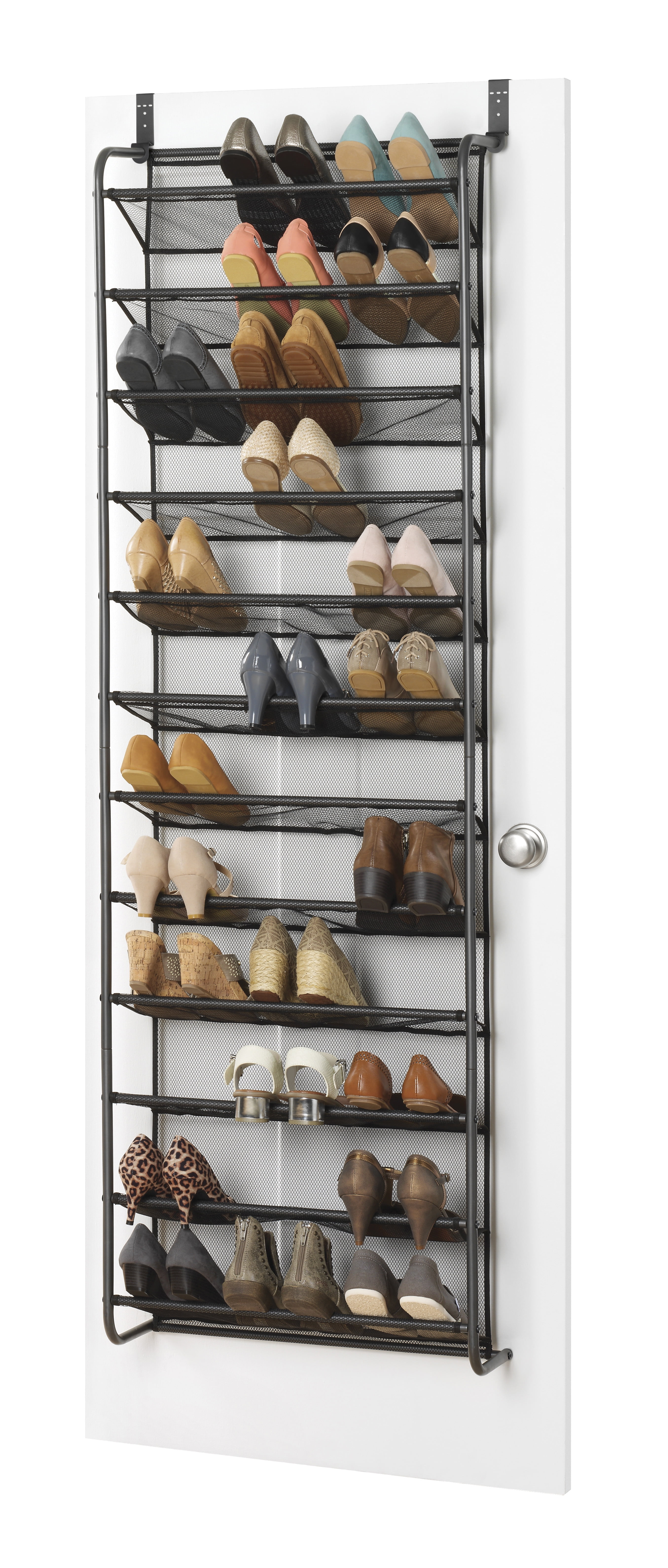 Whitmor 12-Tier Over-The-Door Metal Shoe Rack, Hanging Space-Saving Organizer, 36-Pair Capacity, Gunmetal Gray