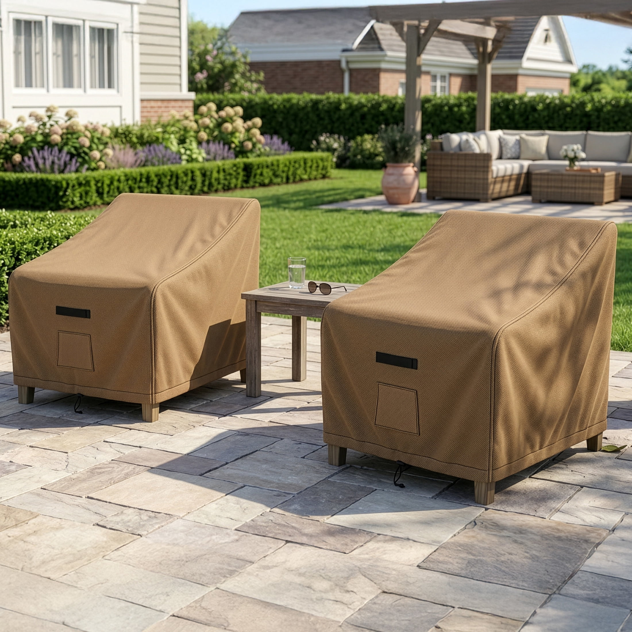 Pure Garden 35x38x34in Waterproof Deep Single Seat Outdoor Chair Covers 2-Pack, Tan