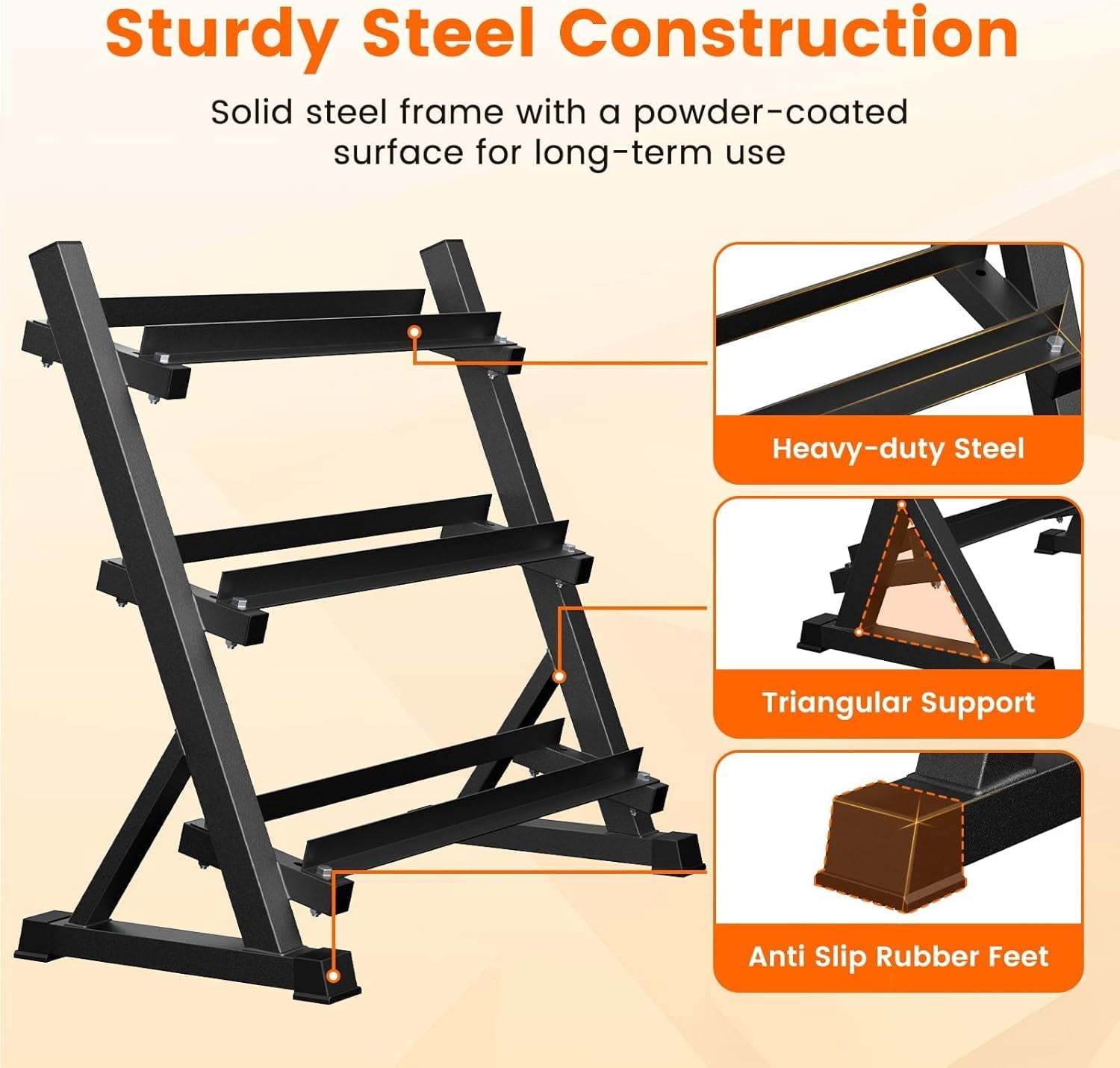 3-Tier Adjustable Dumbbell Weight Rack, Heavy Duty Steel Stand Only for Home Gym, Black
