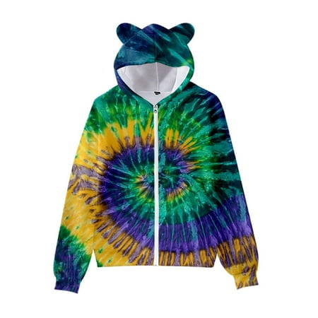 

New Tie Dye 3D Printed Cat Ears Zipper Hoodie for Children with Cat Ears Pullover for Girl and Boy Born to Dance Sweatshirt Cat Hoodies Cute Tops for Teen Girls 4t Sweaters Boys Boys 18 Month Summer