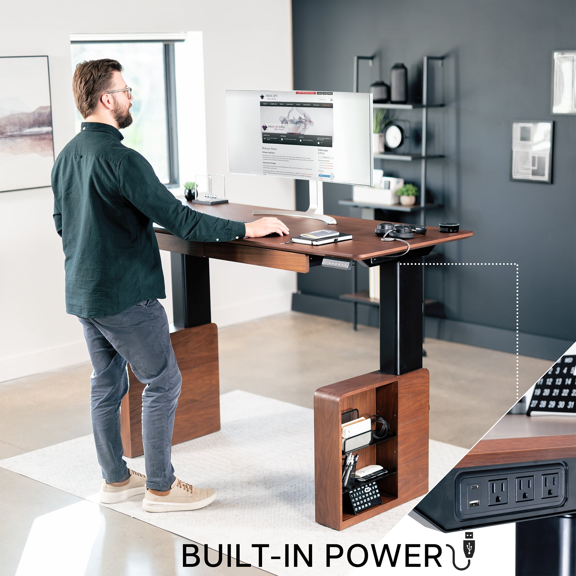 VIVO Walnut 71" x 30" Dual Motor Electric Executive Desk with Storage