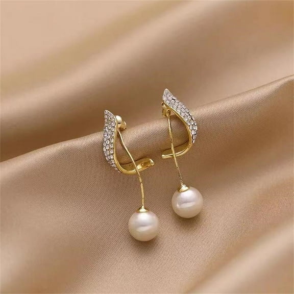 GHSOHS Elegant Diamond Pearl Tassel Dangle Earrings for Women Trendy Sparking Gold Zircon Pearl Drop Earrings Jewelry Gift
